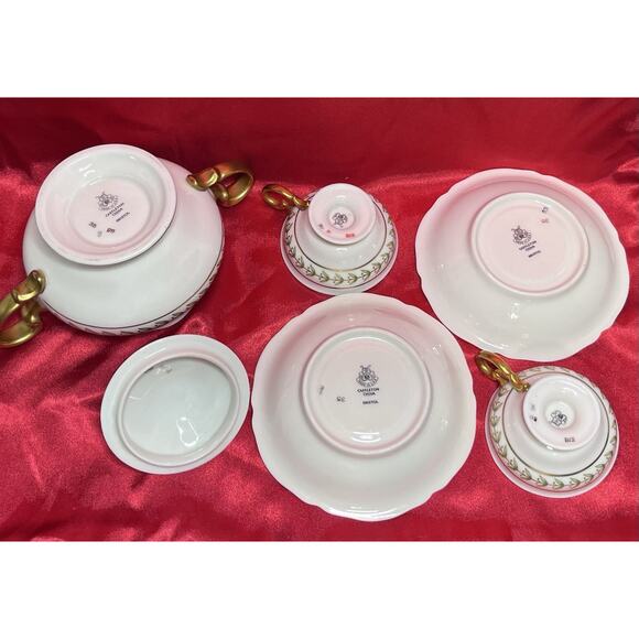 Vintage Castleton Bristol Green Footed Cup & Saucer Set (2) With Sugar Bowl - Picture 15 of 16